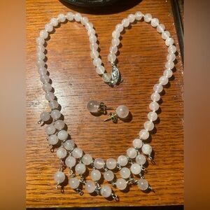Vintage Orb Rose Quartz 16" Necklace & Post Earrings